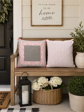 Home Classics 16" Square Throw Pillow with Pink Accent